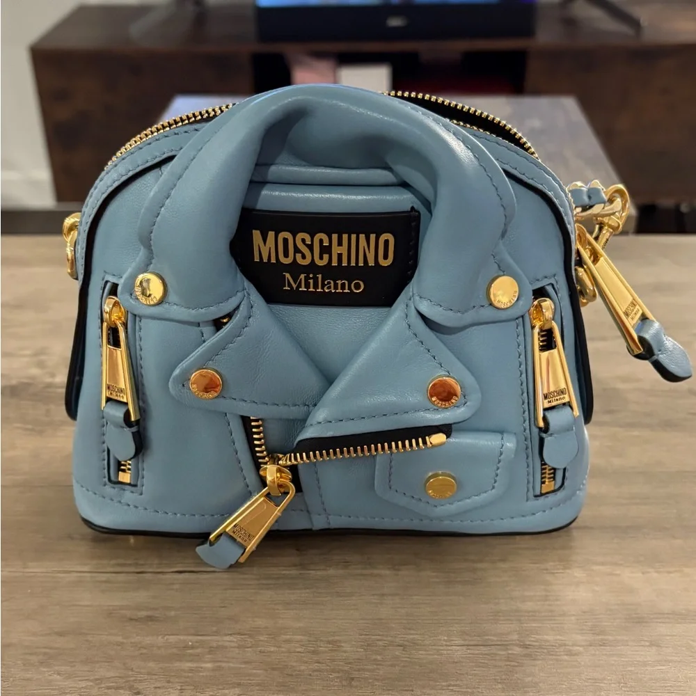 Moschino Blue Mini Biker Jacket Bag - Picture 1 of 11